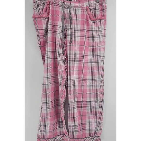 Victoria's Secret Metallic Pink Plaid Flannel Pajama‎ Pants L Ruffle Pockets - Picture 2 of 5